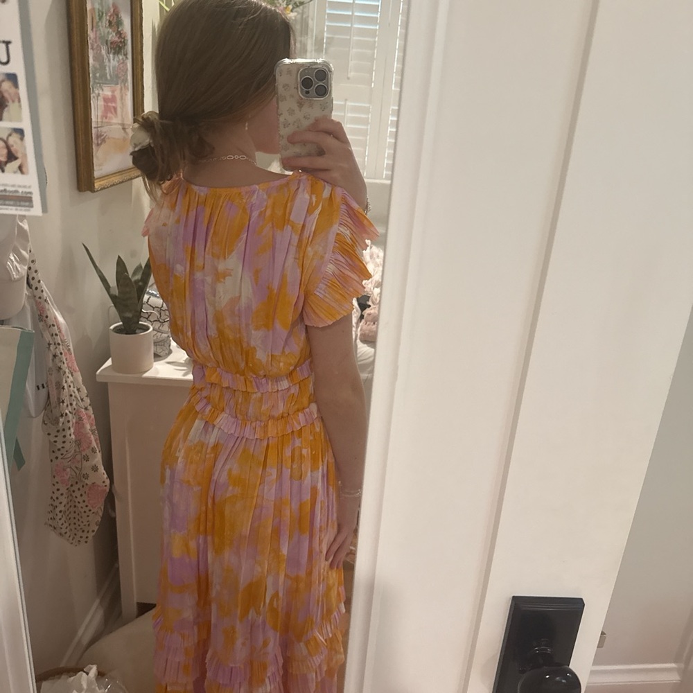 Anthropologie Vibrant Pink and Orange Maxi Dress